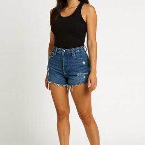 GRLFRND Helena High Rise Cutoff Denim Shorts Women's 32 Distressed Button Fly‎